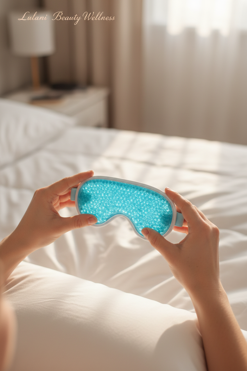 POV placing Lulani Gel Eye Mask - first person view