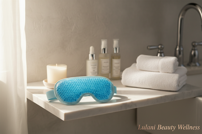 Lulani Gel Eye Mask on bathroom shelf - home lifestyle