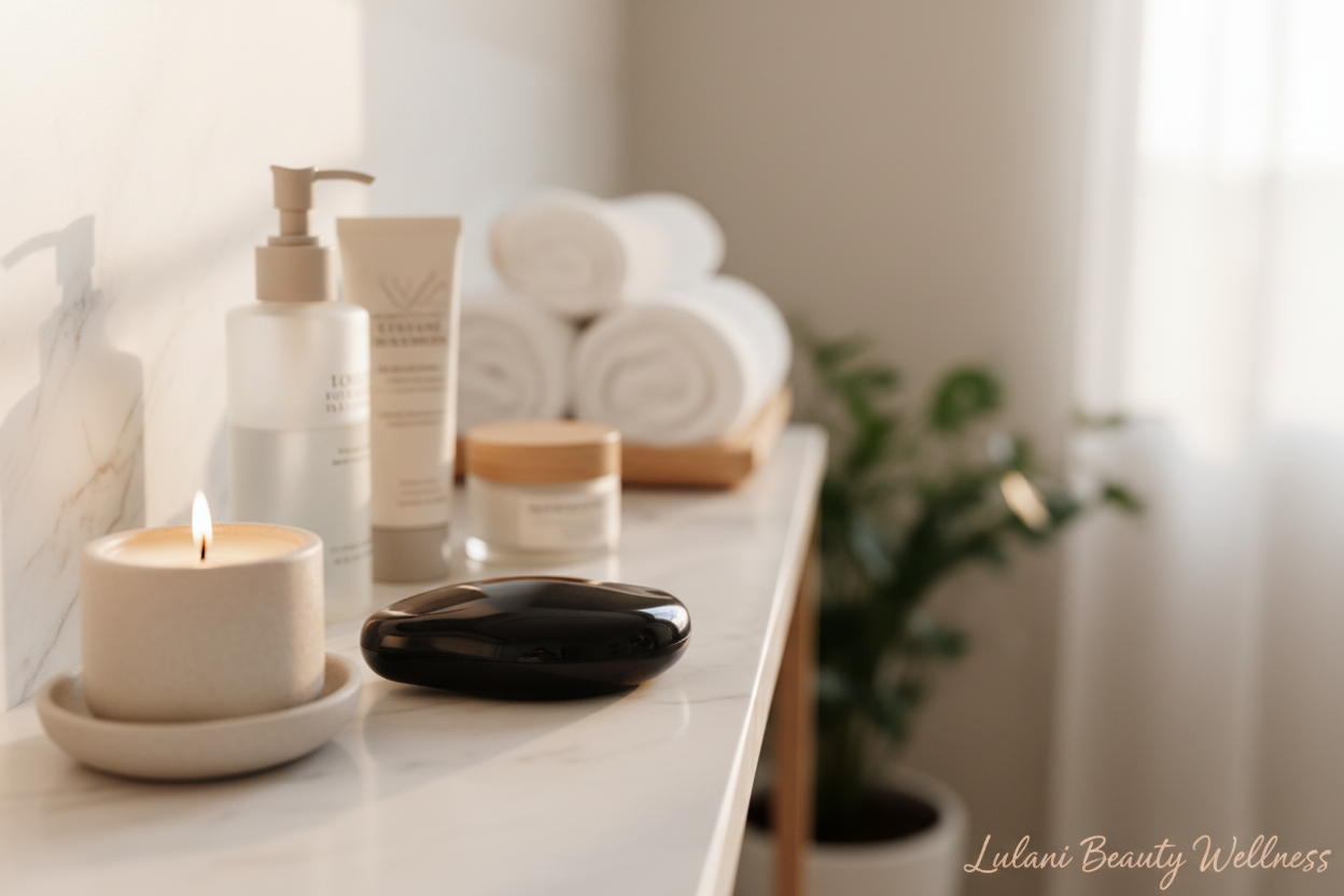 Crystal hair remover on bathroom shelf - home lifestyle