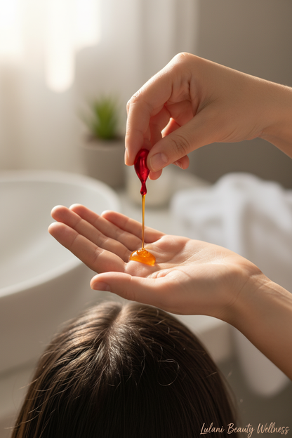 POV squeezing hair serum capsule - first person view