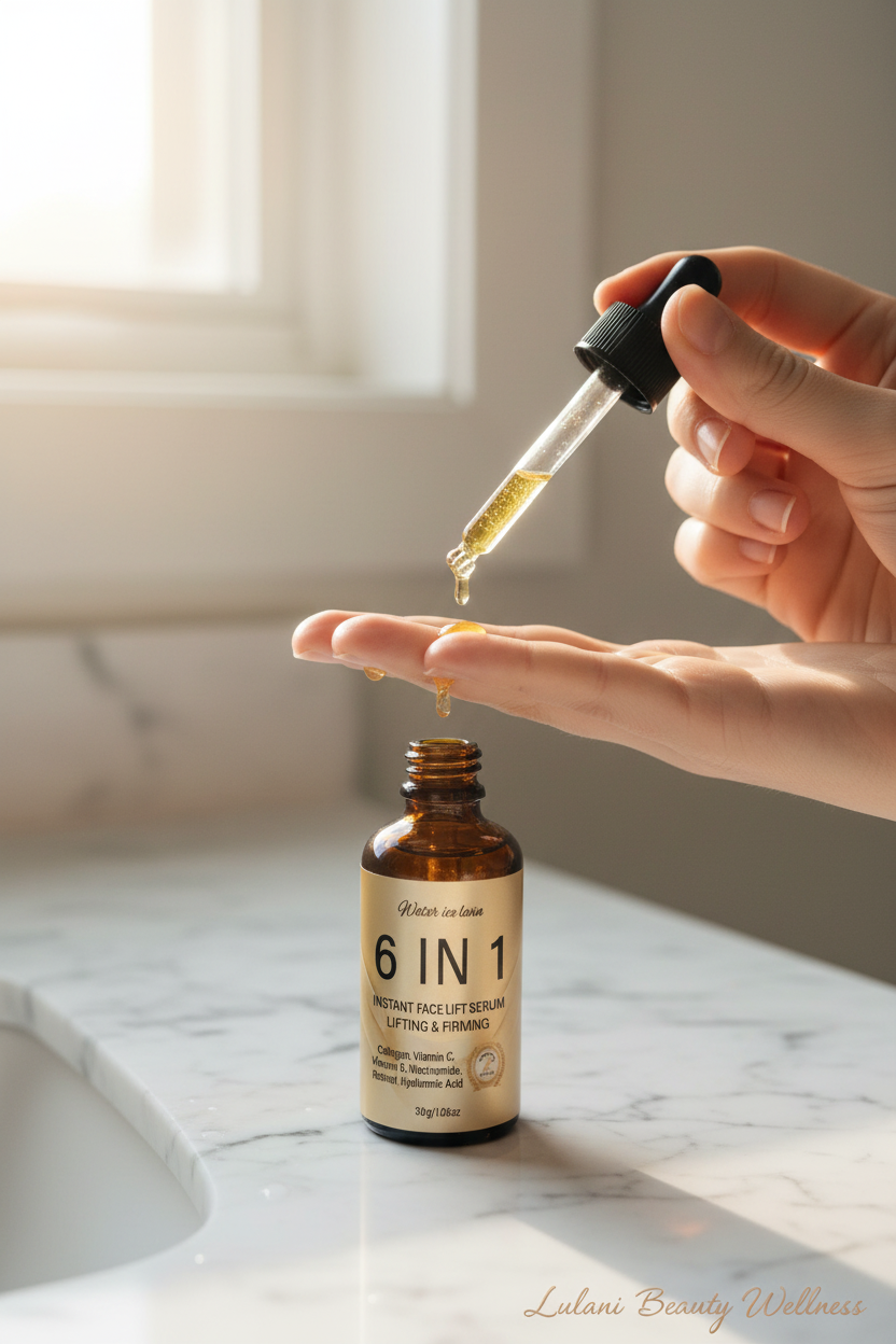 POV applying face lift serum - first person view